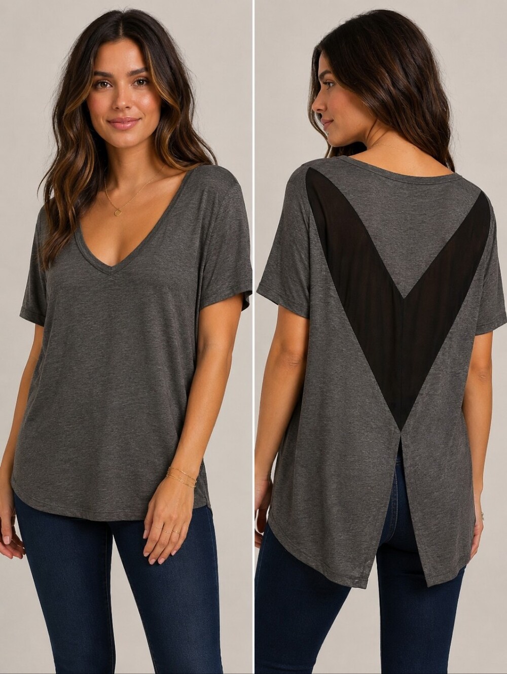 ❤️ BUCKLE SPLIT HEM V-NECK TOP, SMALL
